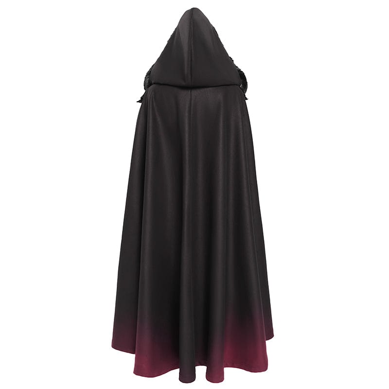 DEVIL FASHION Women's Gothic Floral Embroidered Gradient Hooded Cloak