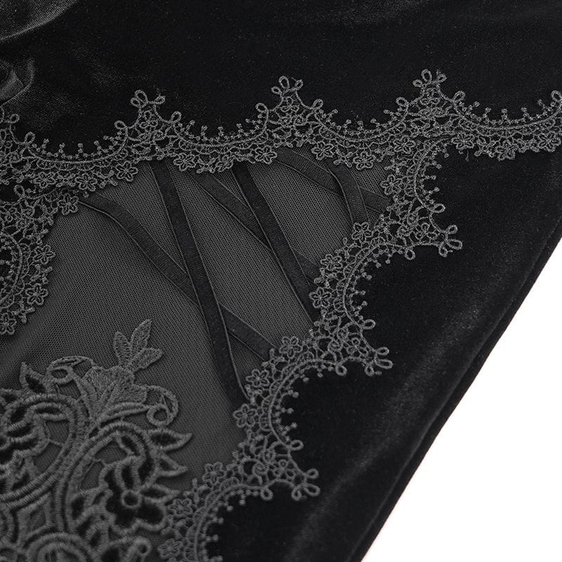 DEVIL FASHION Women's Gothic Floral Embroidered Velvet Flared Pants