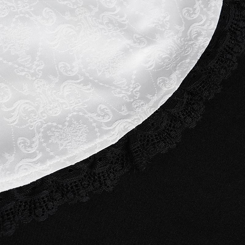 DEVIL FASHION Women's Gothic Floral Jacquard Lace-up Puff Sleeved Shirt White