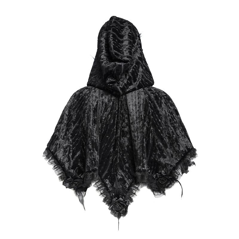 DEVIL FASHION Women's Gothic Floral Lace Hem Hooded Cape