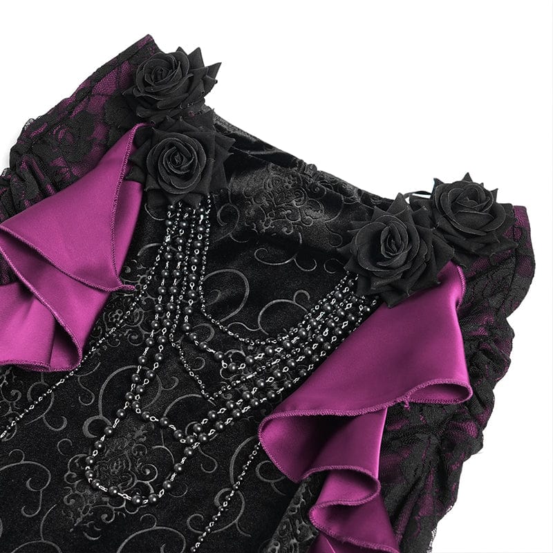 DEVIL FASHION Women's Gothic Floral Printed Rose Chain Fishtail Skirt Purple