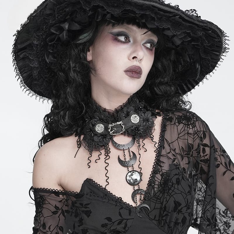 DEVIL FASHION Women's Gothic Floral Tassels Neckwear