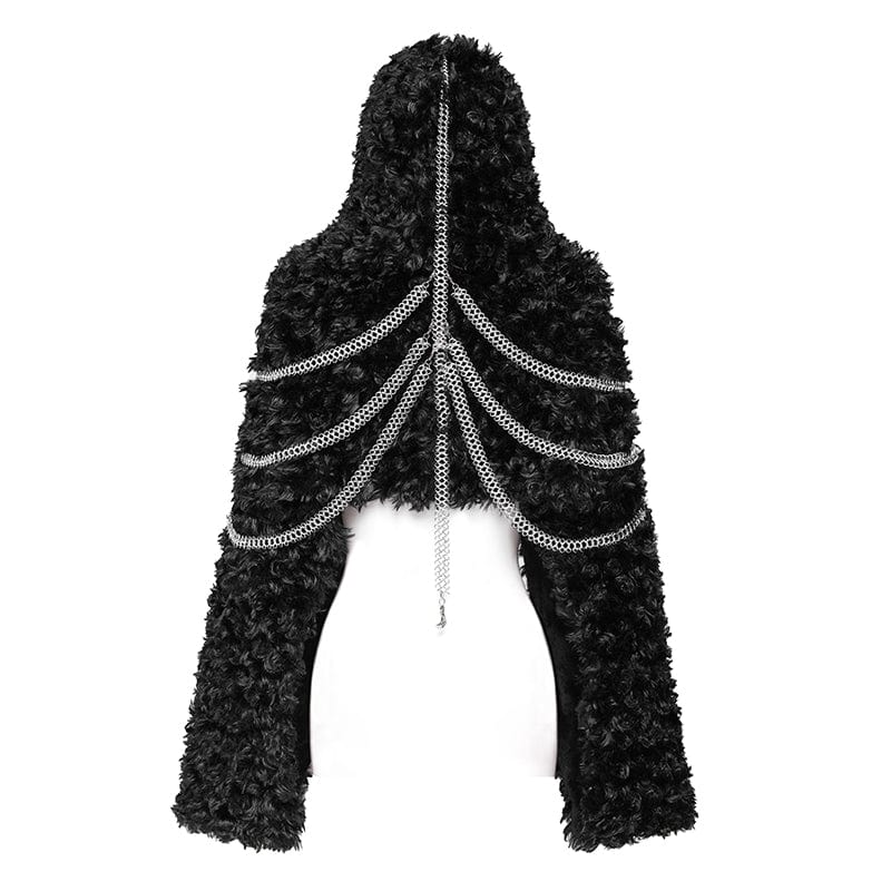 DEVIL FASHION Women's Gothic Fluffy Chain Hooded Cape