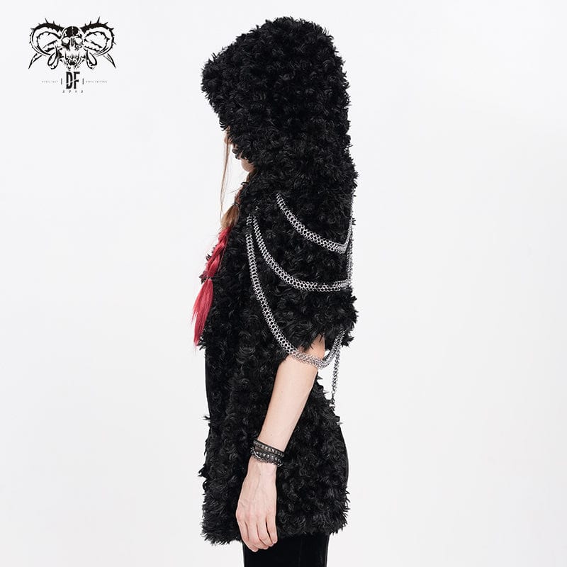 DEVIL FASHION Women's Gothic Fluffy Chain Hooded Cape
