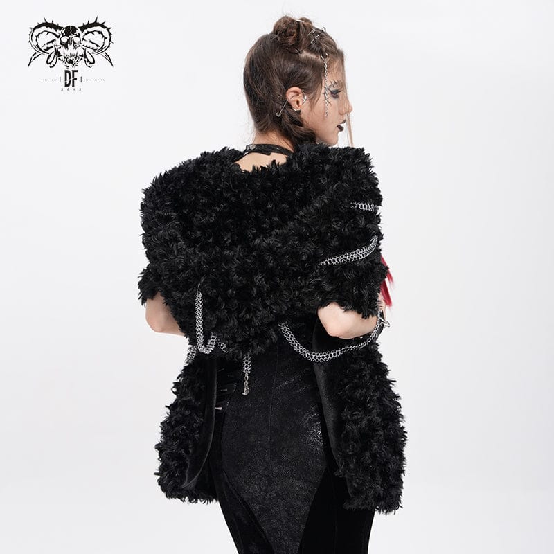 DEVIL FASHION Women's Gothic Fluffy Chain Hooded Cape