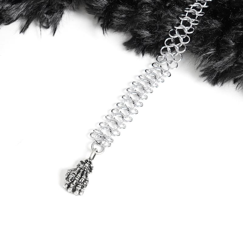 DEVIL FASHION Women's Gothic Fluffy Chain Hooded Cape