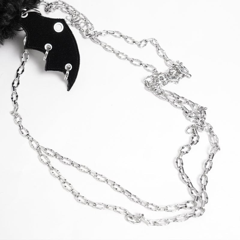 DEVIL FASHION Women's Gothic Fluffy Little Bat Chain Bag