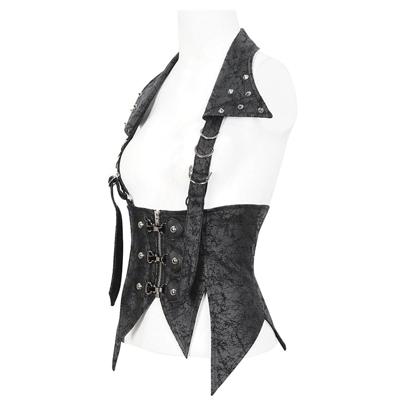 DEVIL FASHION Women's Gothic Irreglar Lace-up Vest with Detachable Collar