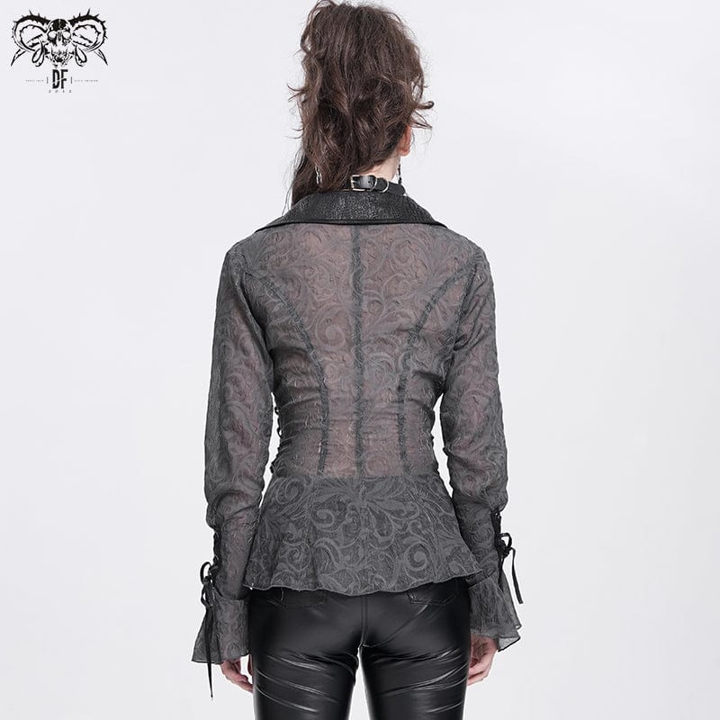 DEVIL FASHION Women's Gothic Irregular Lace-up Shirt