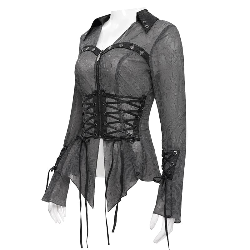 DEVIL FASHION Women's Gothic Irregular Lace-up Shirt