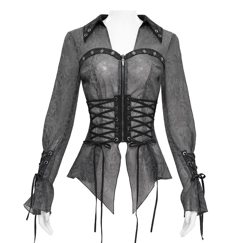 DEVIL FASHION Women's Gothic Irregular Lace-up Shirt