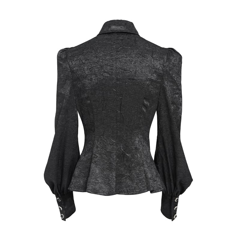 DEVIL FASHION Women's Gothic Jacquard Batwing Shoulder Flap Shirt with Necktie Black