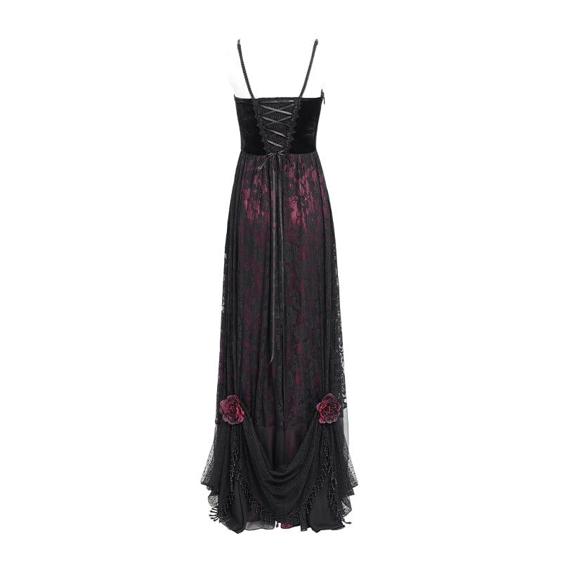 DEVIL FASHION Women's Gothic Jacquard Floral Beaded Long Slip Dress