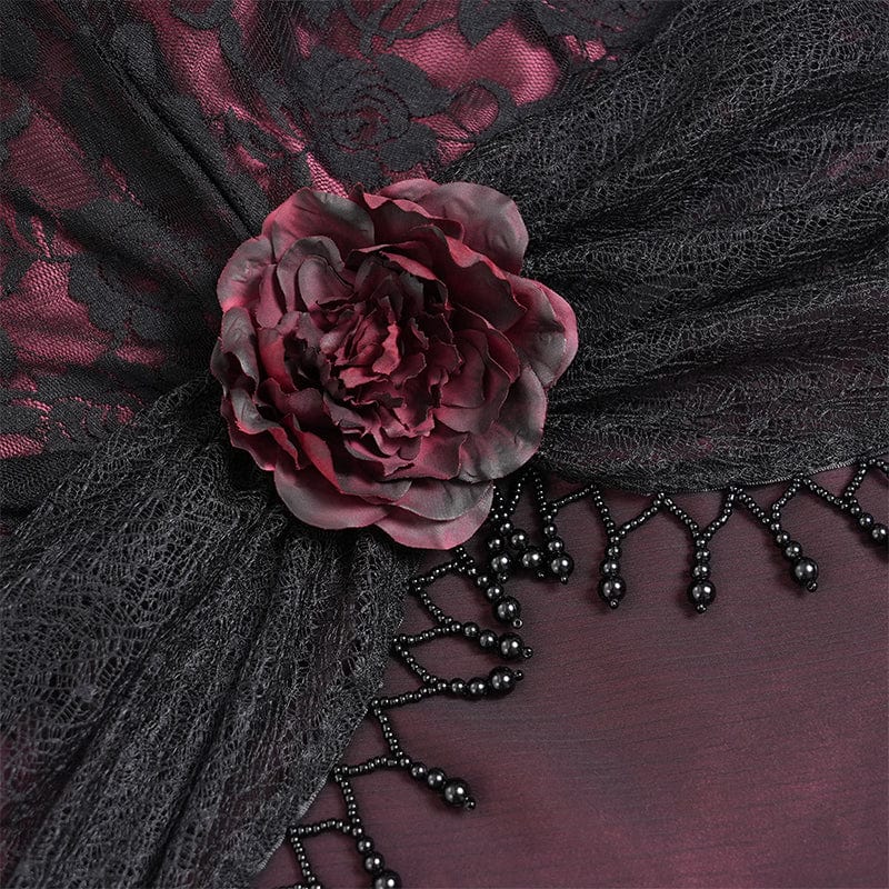 DEVIL FASHION Women's Gothic Jacquard Floral Beaded Long Slip Dress