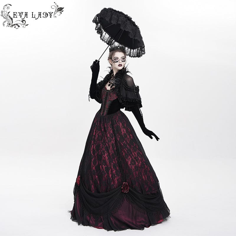 DEVIL FASHION Women's Gothic Jacquard Floral Beaded Long Slip Dress