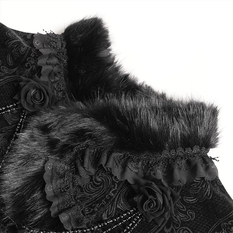 DEVIL FASHION Women's Gothic Jacquard Rose Beaded Cape
