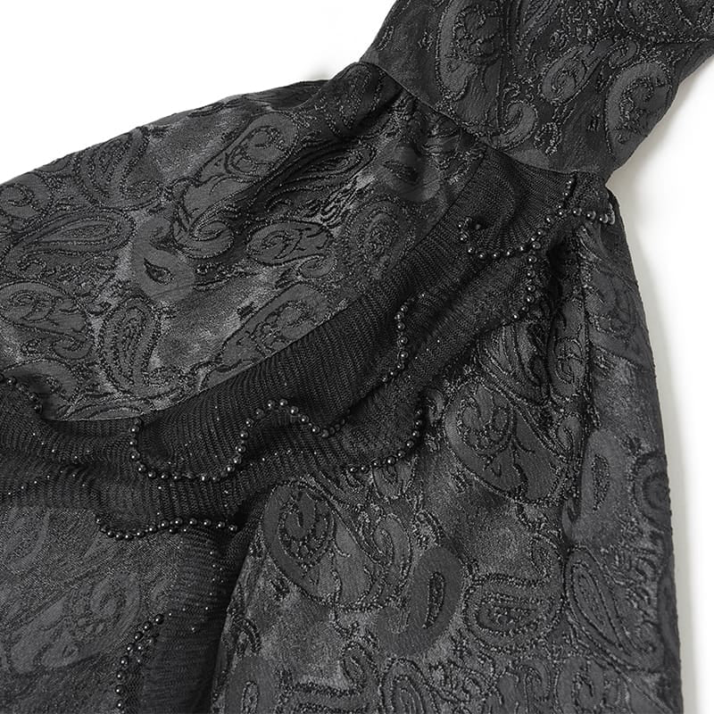 DEVIL FASHION Women's Gothic Jacquard Swallow Tail Flare Sleeve Blouse with Necktie Black