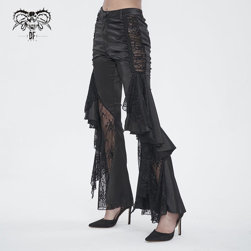 DEVIL FASHION Women's Gothic Lace Floral Flared Pants
