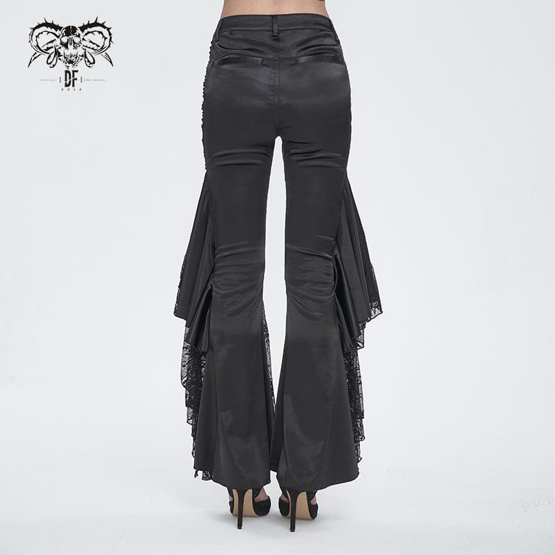 DEVIL FASHION Women's Gothic Lace Floral Flared Pants