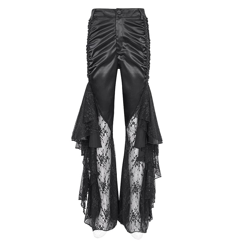 DEVIL FASHION Women's Gothic Lace Floral Flared Pants