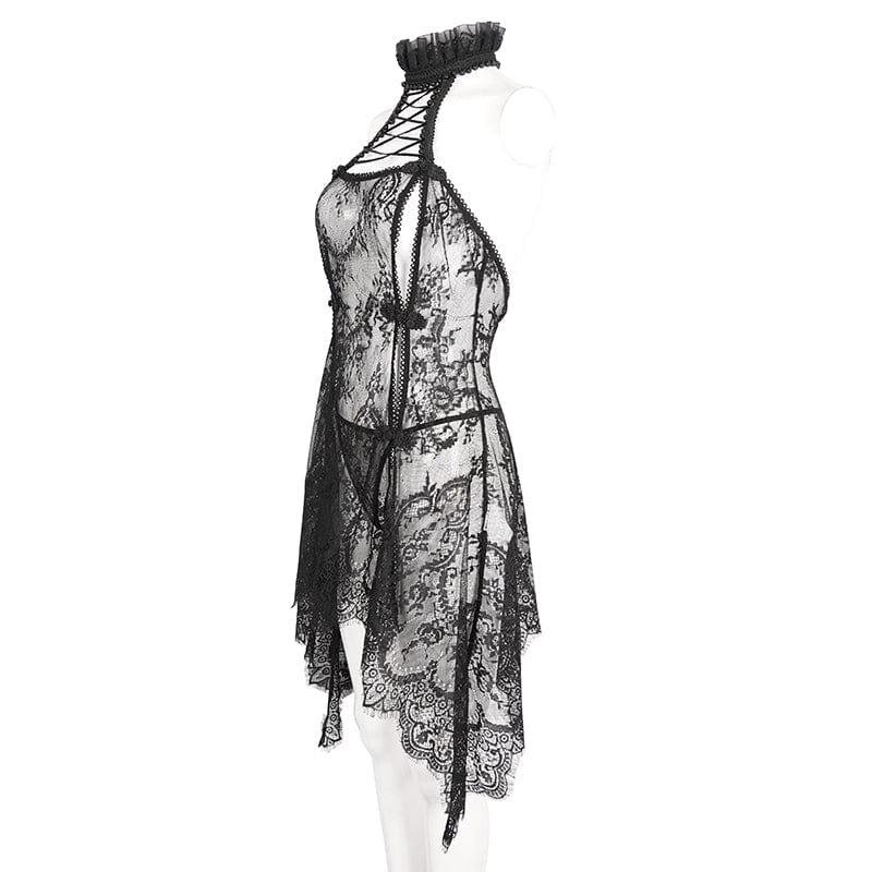 DEVIL FASHION Women's Gothic Lace Floral Ruffled Lingerie