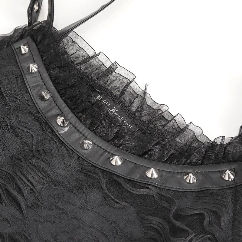 DEVIL FASHION Women's Gothic Lace Ripped Hem Dress with Arm Sleeves