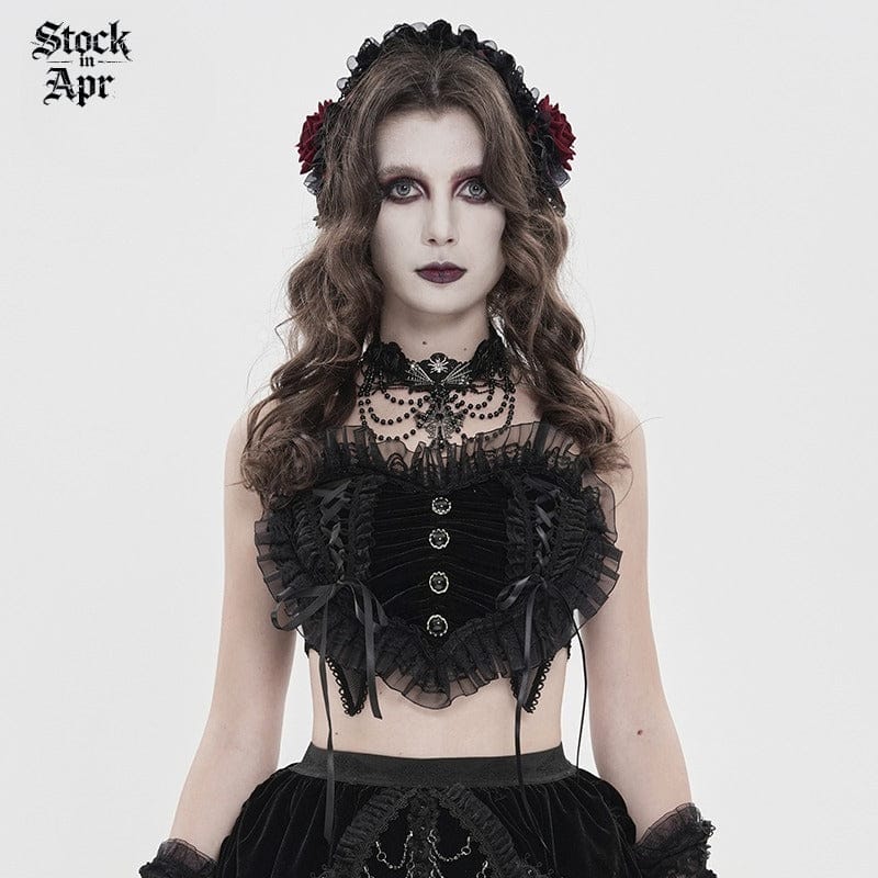 DEVIL FASHION Women's Gothic Lace Ruffled Ruched Bustier Black