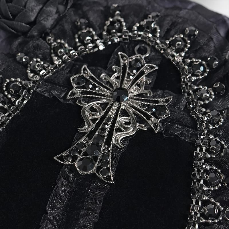DEVIL FASHION Women's Gothic Lace-Trimmed Rose Cross Bag Grey-Black