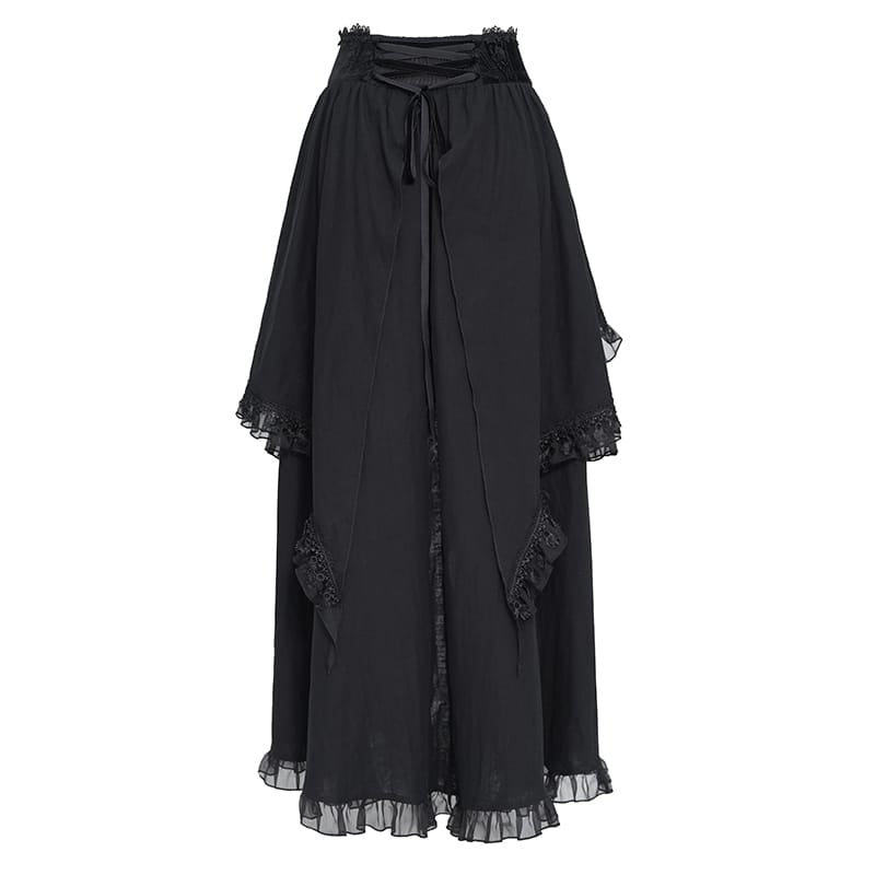 DEVIL FASHION Women's Gothic Lace-up Rose Ruffle High Low Hem Skirt