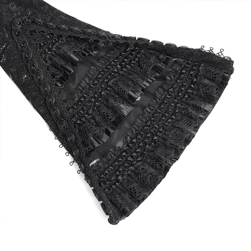 DEVIL FASHION Women's Gothic Lace-up Turn-down Collar Flared Sleeved Jacket