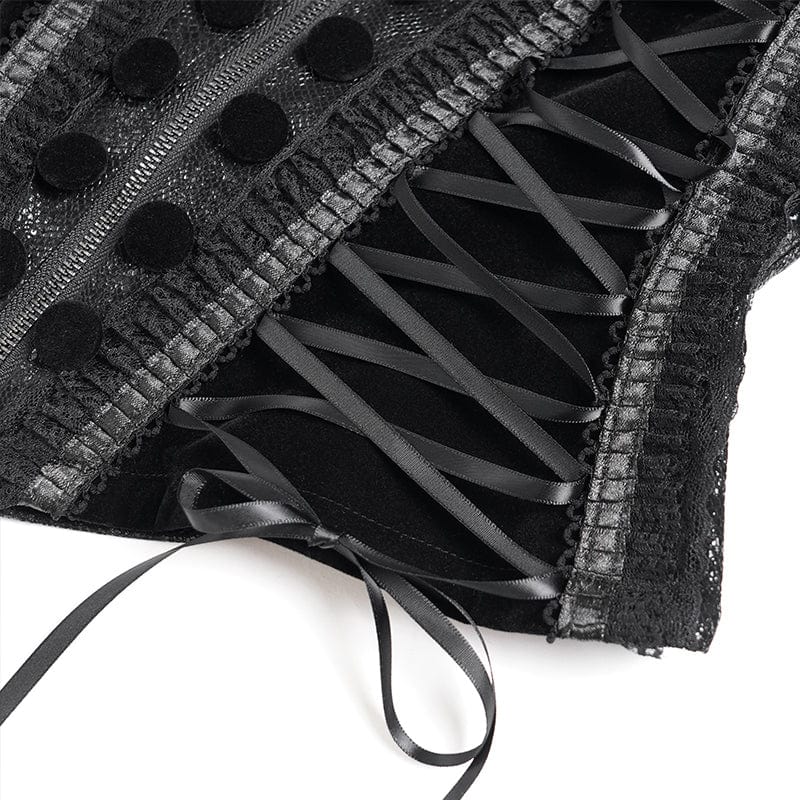 DEVIL FASHION Women's Gothic Lace-up Turn-down Collar Flared Sleeved Jacket