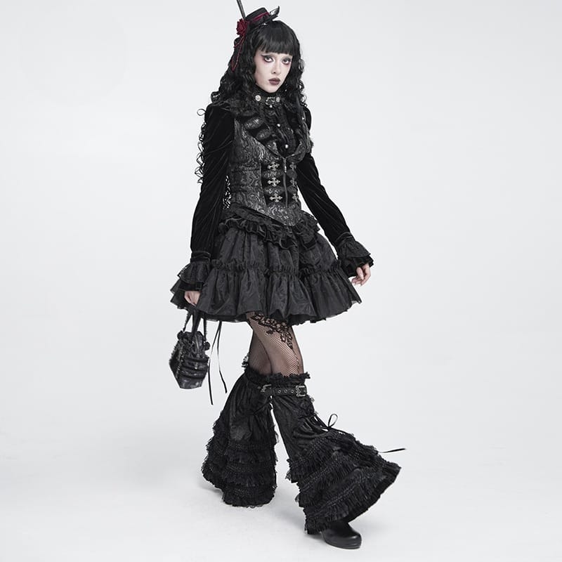 DEVIL FASHION Women's Gothic Lapel Cross Zip Front Swallow Tail Vest