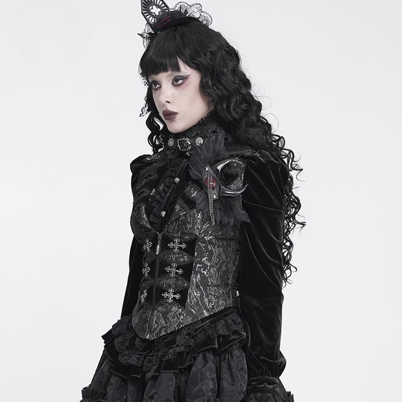 DEVIL FASHION Women's Gothic Lapel Cross Zip Front Swallow Tail Vest