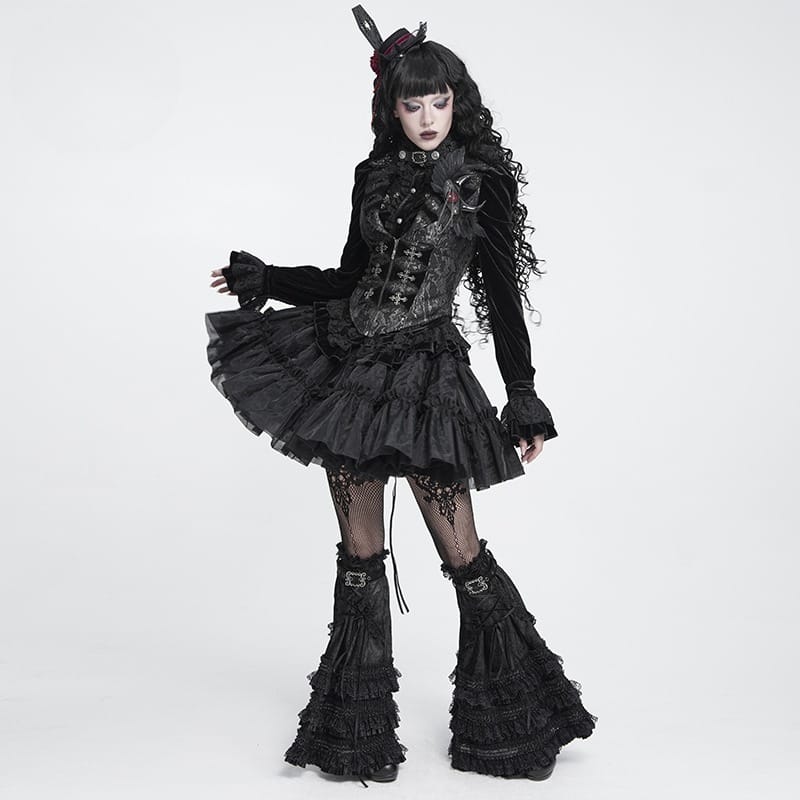 DEVIL FASHION Women's Gothic Lapel Cross Zip Front Swallow Tail Vest