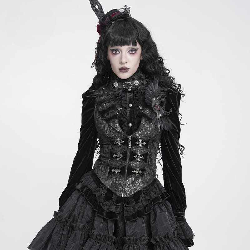DEVIL FASHION Women's Gothic Lapel Cross Zip Front Swallow Tail Vest