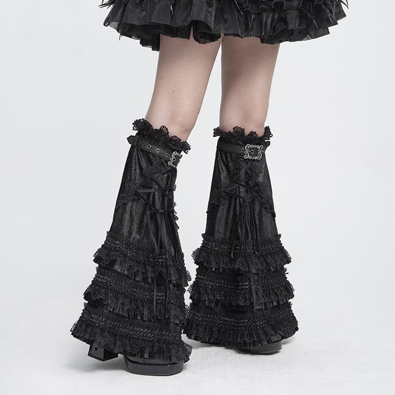 DEVIL FASHION Women's Gothic Layered Lace-Trimmed Buckle-up Leg Warmers