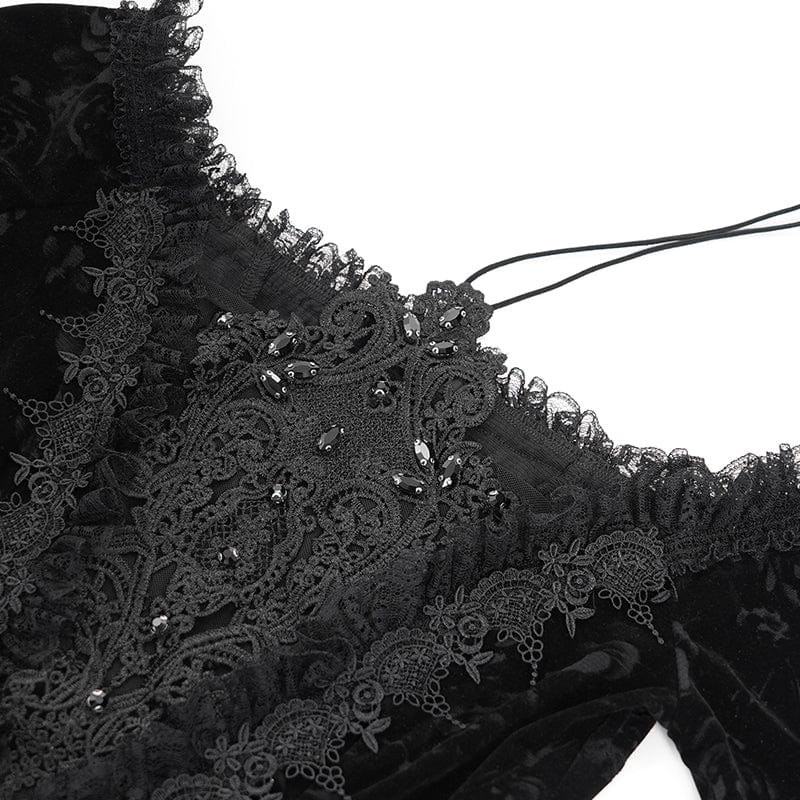 DEVIL FASHION Women's Gothic Off-the-shoulder Flocking Velvet Shirt