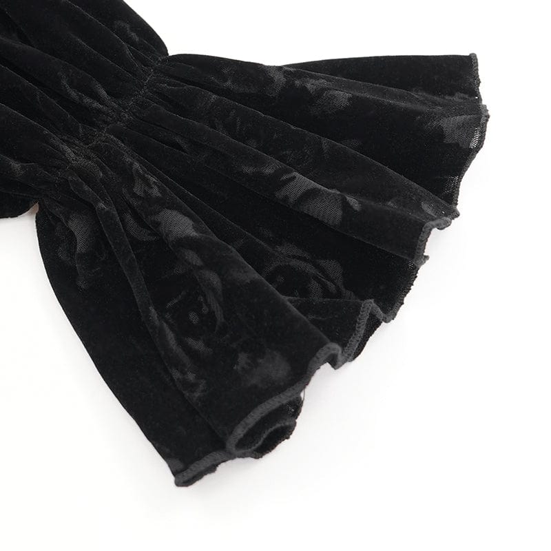 DEVIL FASHION Women's Gothic Off-the-shoulder Flocking Velvet Shirt