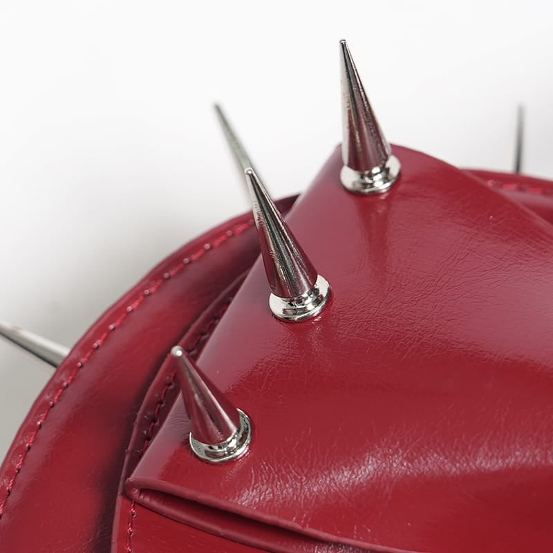 DEVIL FASHION Women's Gothic Pentacle Spiked Heart-Shaped Handbag Red