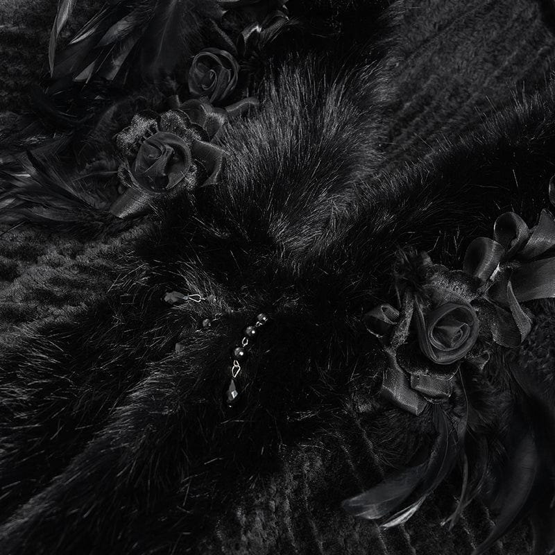 DEVIL FASHION Women's Gothic Plumed Floral Embroidered Cape