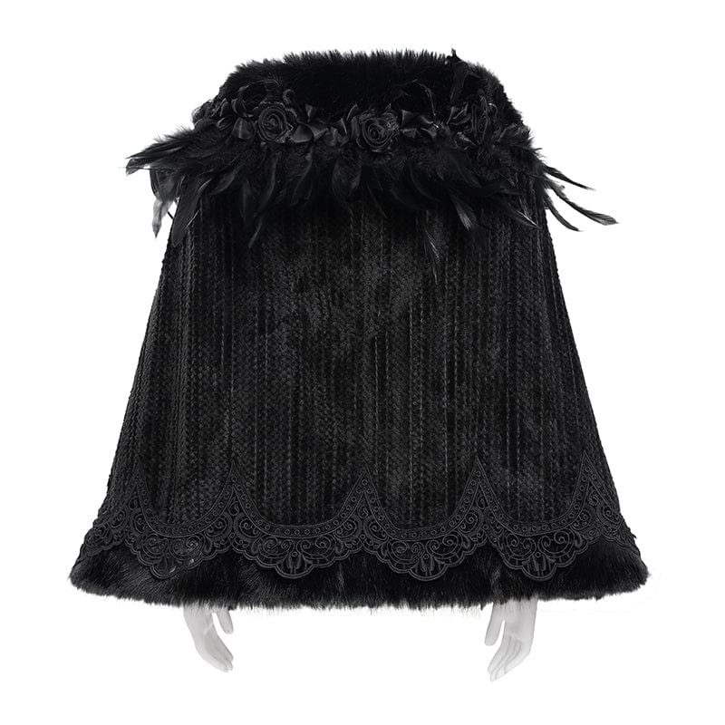 DEVIL FASHION Women's Gothic Plumed Floral Embroidered Cape