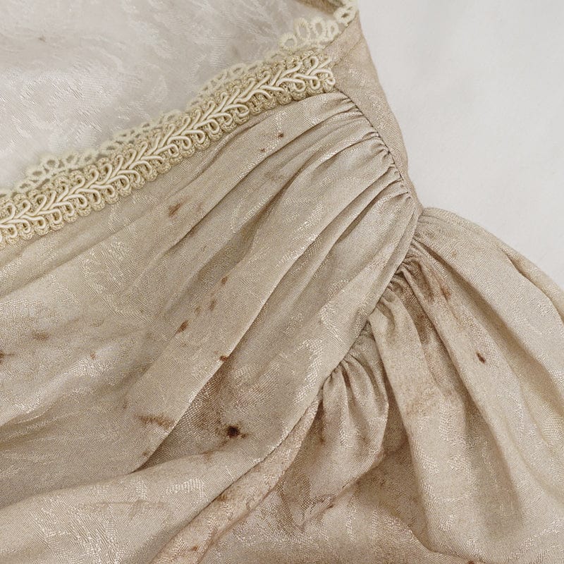 DEVIL FASHION Women's Gothic Plunging Puff SLeeved Lace Hem Dress