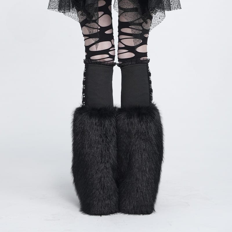 DEVIL FASHION Women's Gothic Plush Chains Leg Warmers Black