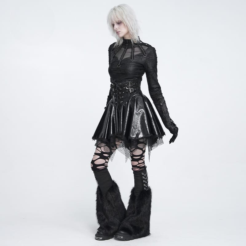 DEVIL FASHION Women's Gothic Plush Chains Leg Warmers Black