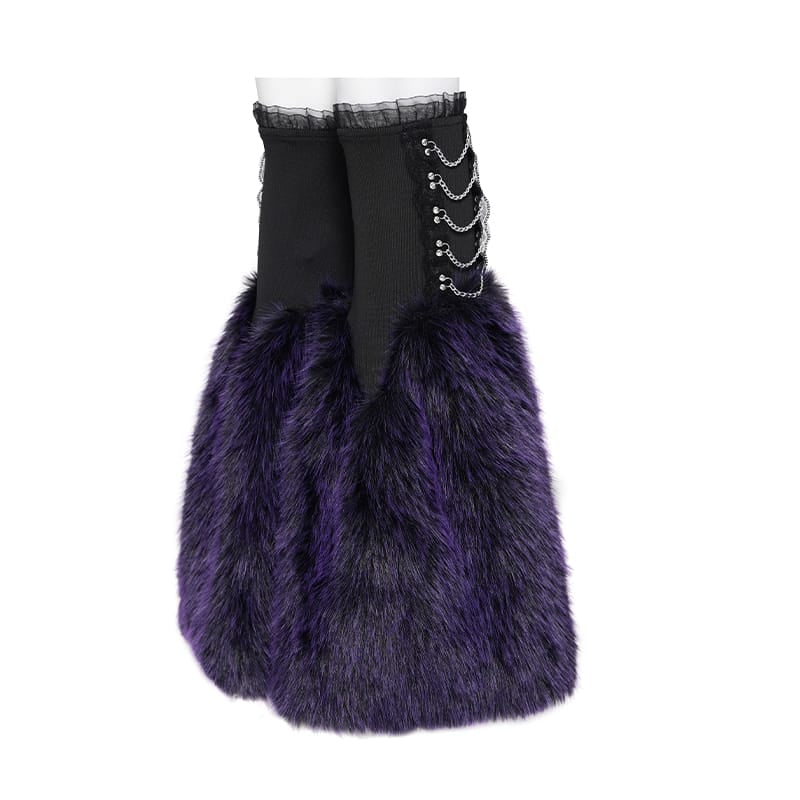 DEVIL FASHION Women's Gothic Plush Chains Leg Warmers Black-Purple