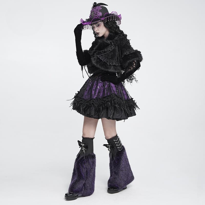 DEVIL FASHION Women's Gothic Plush Chains Leg Warmers Black-Purple