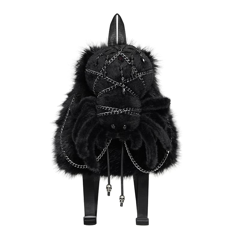 DEVIL FASHION Women's Gothic Plush Chains Spider Backpack Black