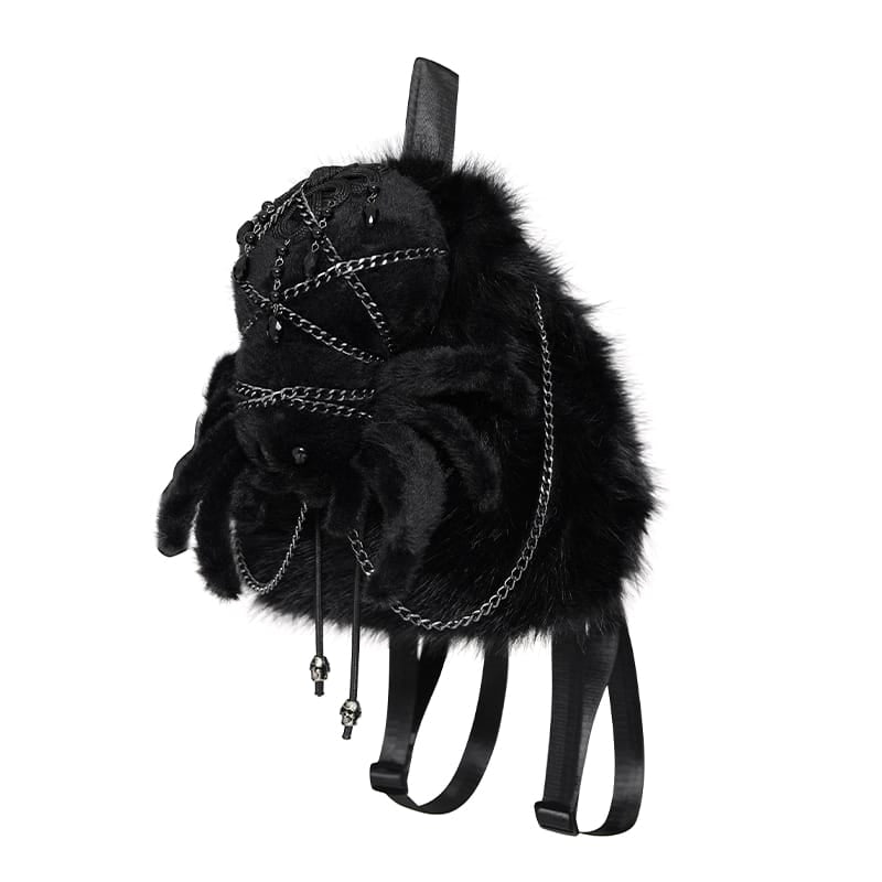 DEVIL FASHION Women's Gothic Plush Chains Spider Backpack Black