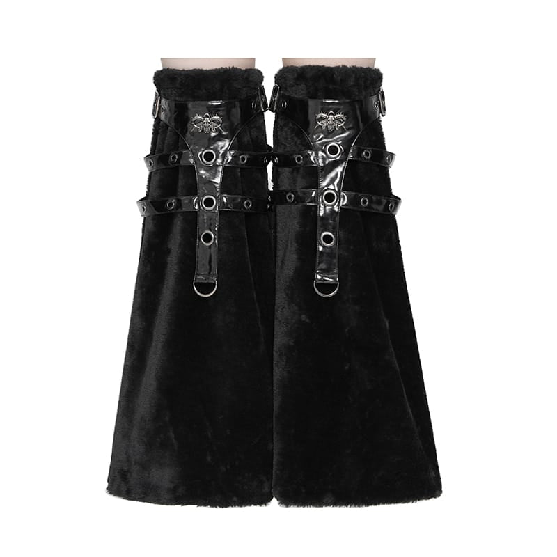 DEVIL FASHION Women's Gothic Plush Eyelet Harness Buckle-up Leg Warmers