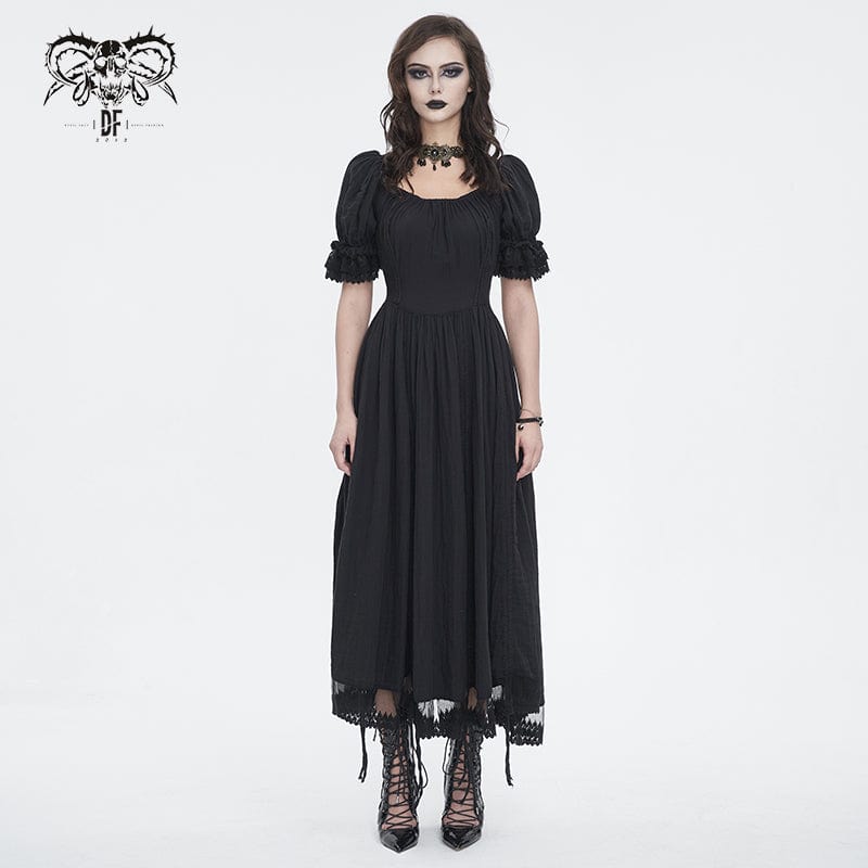 DEVIL FASHION Women's Gothic Puff Sleeved Drawstring Prom Dress